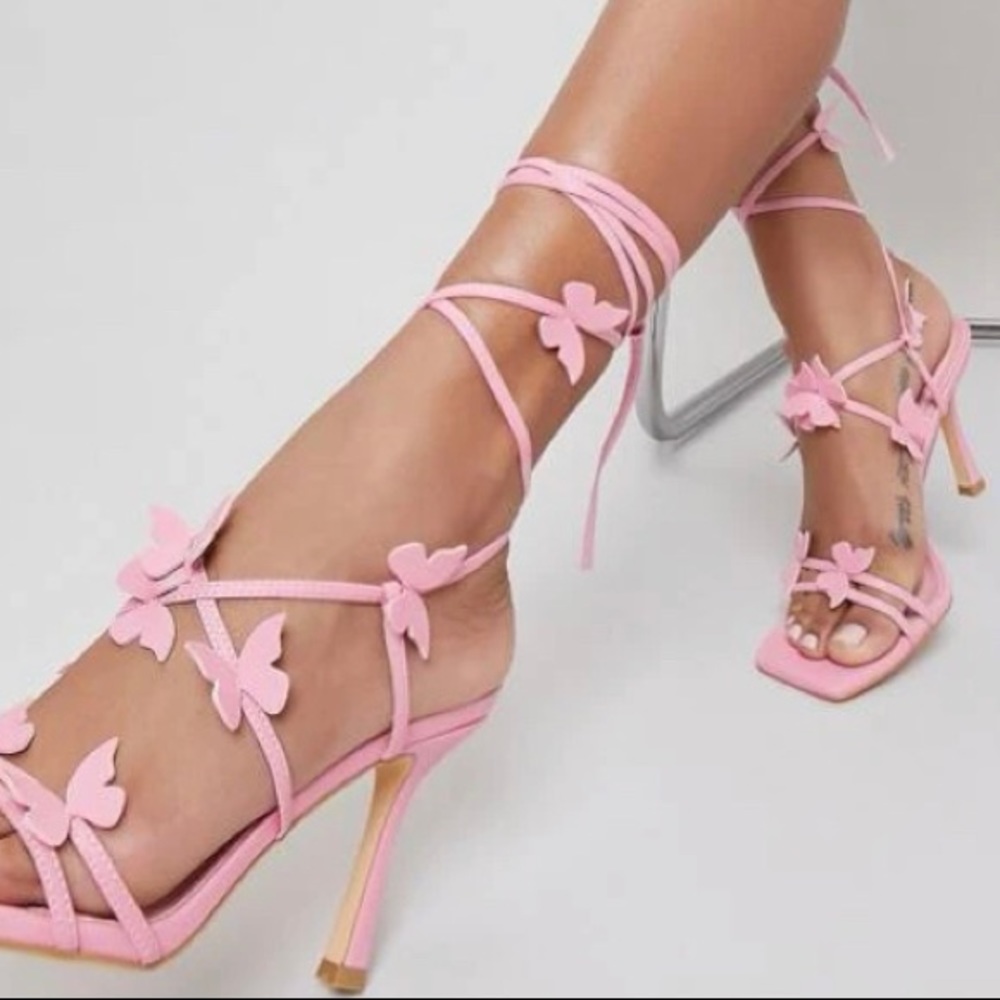 Stylish Pink Butterfly Heels